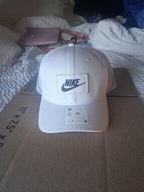 Nike White Trucker Hat with Grey Swoosh Patch